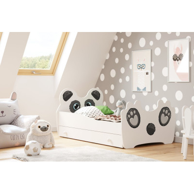 Łóżko Dziecięce ANIMALS Panda z Materacem - Kolor: Biały - Rozmiar łóżka: 140x70 cm - Opcje łóżka: Z Szufladą 2