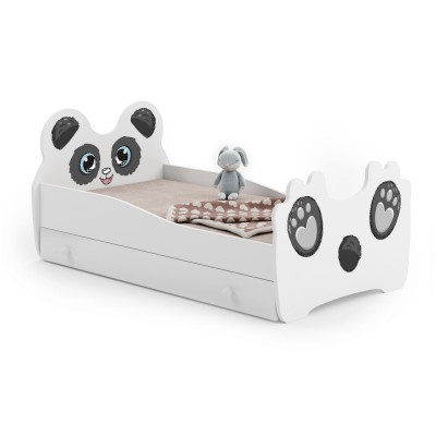 Łóżko Dziecięce ANIMALS Panda z Materacem - Kolor: Biały - Rozmiar łóżka: 140x70 cm - Opcje łóżka: Z Szufladą