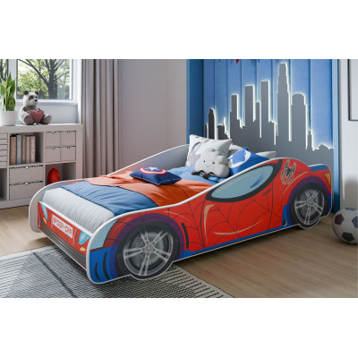 Bezpieczne Łóżko Dziecięce Auto SPIDER z Materacem i Stelażem - Rozmiar łóżka: 140x70 cm - Kolor: Wielokolorowy 2
