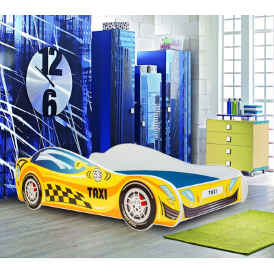 Bezpieczne Łóżko Dziecięce Auto TAXI z Materacem i Stelażem - Rozmiar łóżka: 140x70 cm - Kolor: Wielokolorowy 2