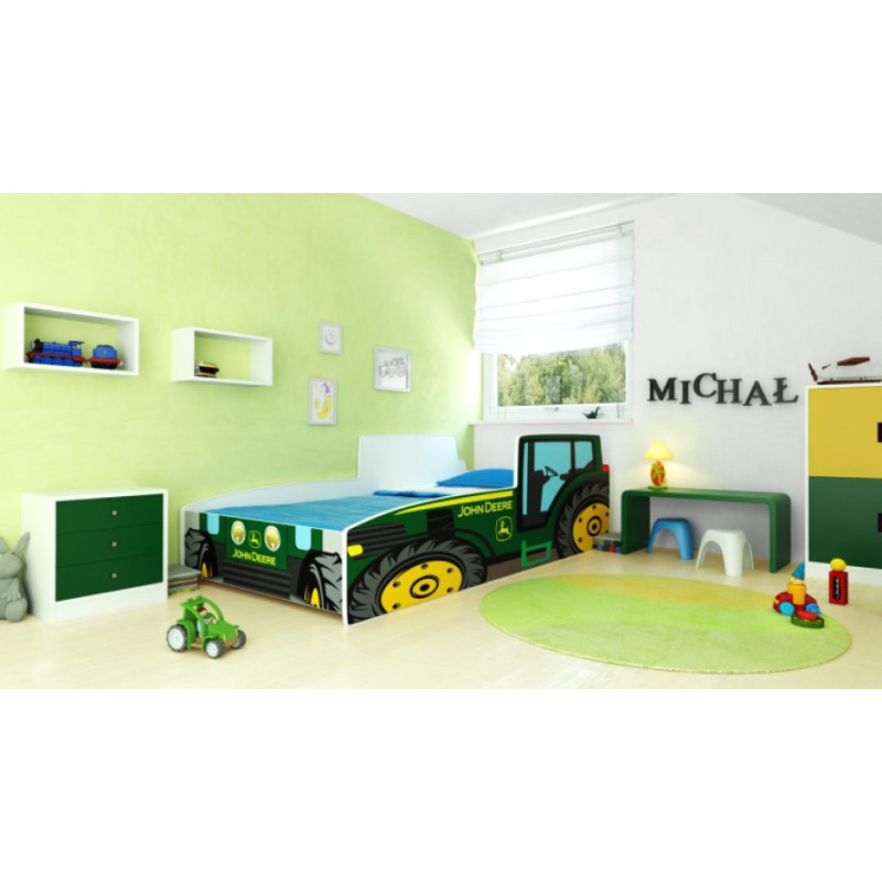 Bezpieczne Łóżko Dziecięce Traktor FARMI ze Stelażem i Materacem - Rozmiar łóżka: 160x80 cm - Kolor: Zielony