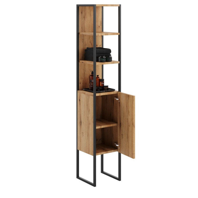 Nowoczesny Słupek Łazienkowy AURA z Szufladą w Stylu Loft - Kolor: Dąb Craft