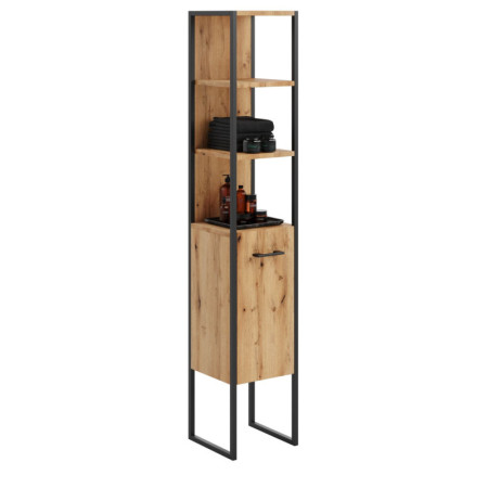 Nowoczesny Słupek Łazienkowy AURA z Szufladą w Stylu Loft - Kolor: Dąb Craft