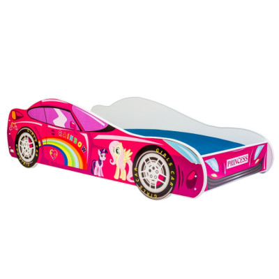 Łóżko Dziecięce w Kształcie Samochodu AUTO PINK z Materacem - Rozmiar łóżka: 140x70 cm - Kolor: Różowy