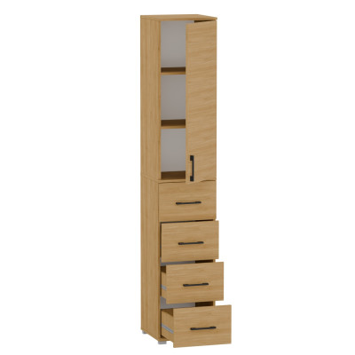 Szafa Biurowa z Szufladami P-4S1D na Segregatory Wąska Wysoka 215 cm - Szerokość: 50 cm - Głębokość: 53 cm - Rodzaj frontów: Mat - Rodzaj zamknięcia: Bez zamka - Kolor: Hikora Naturalna - Kolor uchwytów: Uchwyty czarne 2