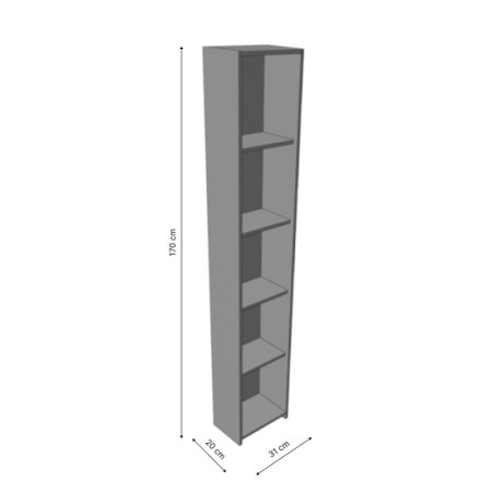 Regał Stojący do Pokoju na Książki ML-G-I z Półkami 170 cm - Kolor: Biały - Głębokość: 20 cm - Szerokość: 31 cm