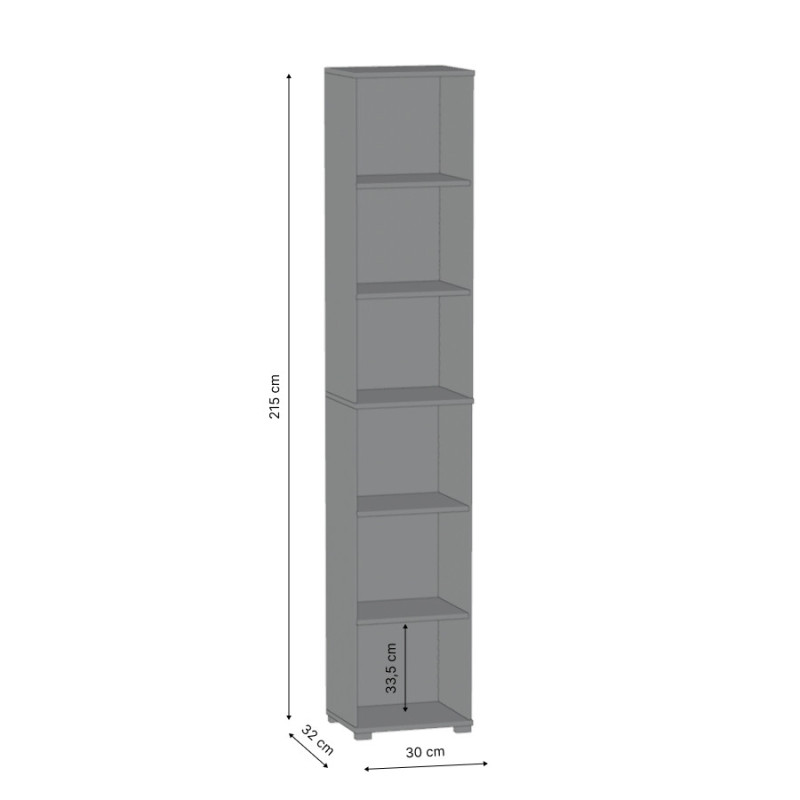 Regał do Biura i Salonu Wąski P-W na Dokumenty i Książki Wysoki 215 cm - Szerokość: 30 cm - Głębokość: 32 cm - Kolor: Czerń Aksamitna
