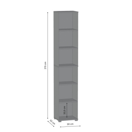 Regał do Biura i Salonu Wąski P-W na Dokumenty i Książki Wysoki 215 cm - Szerokość: 30 cm - Głębokość: 32 cm - Kolor: Czerń Aksamitna