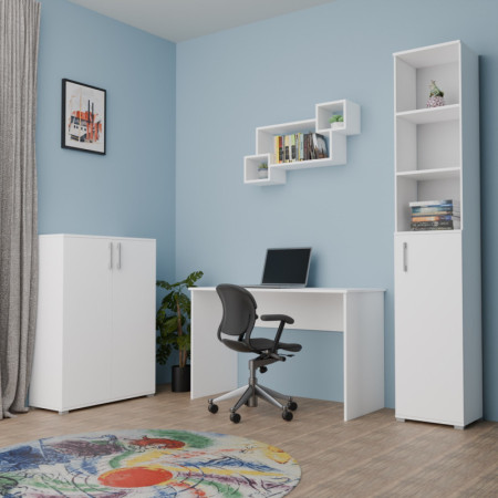 Regał Szafa Biurowa P-K-1D na Dokumenty Wąska Wysoka 215 cm - Szerokość: 50 cm - Głębokość: 53 cm - Rodzaj frontów: Mat - Rodzaj zamknięcia: Bez zamka - Kolor: Biały - Kolor uchwytów: Uchwyty srebrne