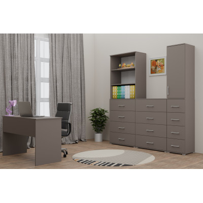 Komoda do Biura i Salonu PNN-4S Wysoka z Szufladami Pojemna 110 cm - Głębokość: 53 cm - Szerokość: 80 cm - Rodzaj frontów: Mat - Rodzaj zamknięcia: Bez zamka - Kolor: Szary Arktyczny - Kolor uchwytów: Uchwyty srebrne 2