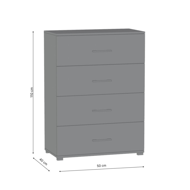 Komoda do Biura i Salonu PNN-4S Wysoka z Szufladami Pojemna 110 cm - Szerokość: 50 cm - Głębokość: 40 cm - Rodzaj frontów: Połysk - Rodzaj zamknięcia: Zamknięcie na klucz - Kolor: Biały - Kolor uchwytów: Uchwyty czarne