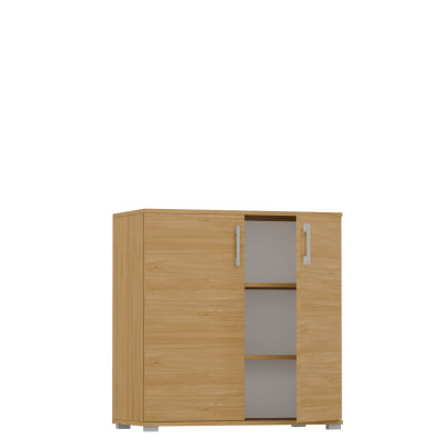 Szafka Biurowa Niska S-PN Szeroka Na Dokumenty 83 cm - Szerokość: 70 cm - Głębokość: 32 cm - Rodzaj frontów: Mat - Rodzaj zamknięcia: Bez zamka - Kolor: Hikora Naturalna - Kolor uchwytów: Uchwyty srebrne 2
