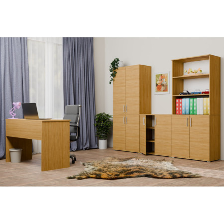 Szafka Biurowa Niska S-PN Szeroka Na Dokumenty 83 cm - Szerokość: 70 cm - Głębokość: 32 cm - Rodzaj frontów: Mat - Rodzaj zamknięcia: Bez zamka - Kolor: Hikora Naturalna - Kolor uchwytów: Uchwyty srebrne