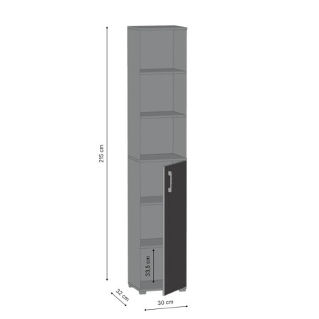 Regał Szafa Biurowa P-K-1D na Dokumenty Wąska Wysoka 215 cm - Szerokość: 30 cm - Głębokość: 32 cm - Rodzaj frontów: Połysk - Rodzaj zamknięcia: Zamknięcie na klucz - Kolor: Biały - Kolor uchwytów: Uchwyty czarne