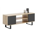 Loftowa Szafka RTV FONDI na Metalowych Nogach - Kolor: Artisan - Czarny - Szerokość: 155 cm