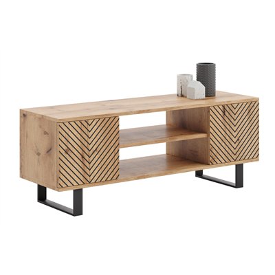Szafka RTV Loft FONDI z Nadrukiem (Lamele / Jodełka) - Kolor: Dąb Craft - Szerokość: 135 cm - Wzór: Jodełka