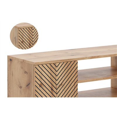 Szafka RTV Loft FONDI z Nadrukiem (Lamele / Jodełka) - Kolor: Dąb Craft - Szerokość: 135 cm - Wzór: Jodełka 2