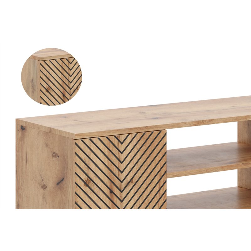 Szafka RTV Loft FONDI z Nadrukiem (Lamele / Jodełka) - Kolor: Dąb Craft - Szerokość: 135 cm - Wzór: Jodełka
