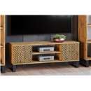 Szafka RTV Loft FONDI z Nadrukiem (Lamele / Jodełka) - Kolor: Dąb Craft - Szerokość: 135 cm - Wzór: Jodełka