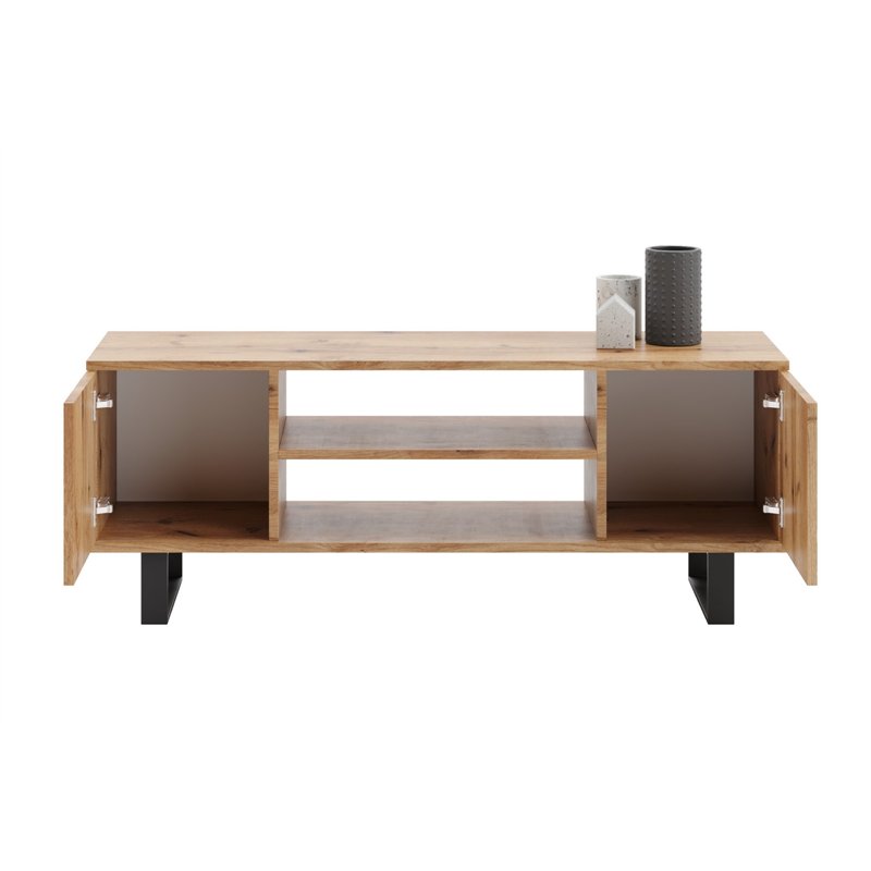 Szafka RTV Loft FONDI z Nadrukiem (Lamele / Jodełka) - Kolor: Dąb Craft - Szerokość: 135 cm - Wzór: Jodełka