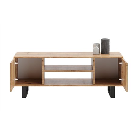 Szafka RTV Loft FONDI z Nadrukiem (Lamele / Jodełka) - Kolor: Dąb Craft - Szerokość: 135 cm - Wzór: Jodełka
