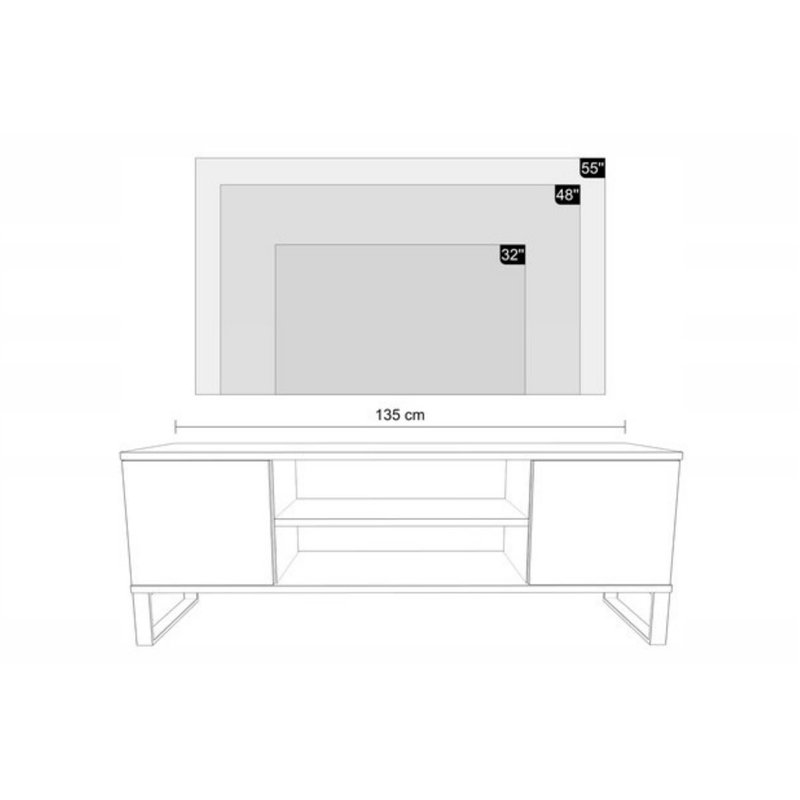 Szafka RTV Loft FONDI z Nadrukiem (Lamele / Jodełka) - Kolor: Dąb Craft - Szerokość: 135 cm - Wzór: Jodełka