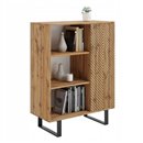 Loftowa Komoda z Regałem FONDI z Nadrukiem (Lamele / Jodełka) 116 cm - Kolor: Dąb Craft - Wzór: Jodełka
