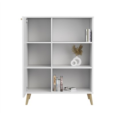 Skandynawska Komoda z Regałem SANDI II 116 cm z Drewnianymi Detalami - Kolor: Biały 2