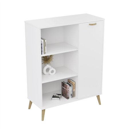 Skandynawska Komoda z Regałem SANDI II 116 cm z Drewnianymi Detalami - Kolor: Biały