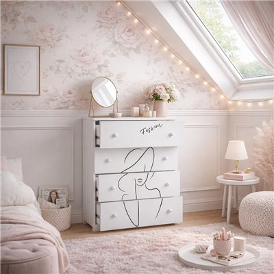 Komoda dla Dziecka i Nastolatki EMILY FASHION 4 Szuflady - Kolor: Biały 2