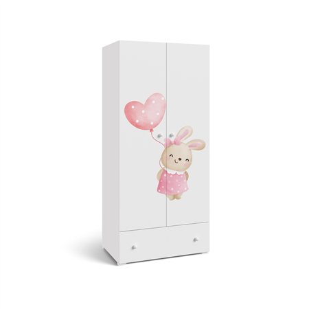 Szafa Dziecięca Dwudrzwiowa STELLA BUNNY 80 cm z Szufladą - Szerokość: 80 cm - Kolor: Biały - Głębokość: 50 cm
