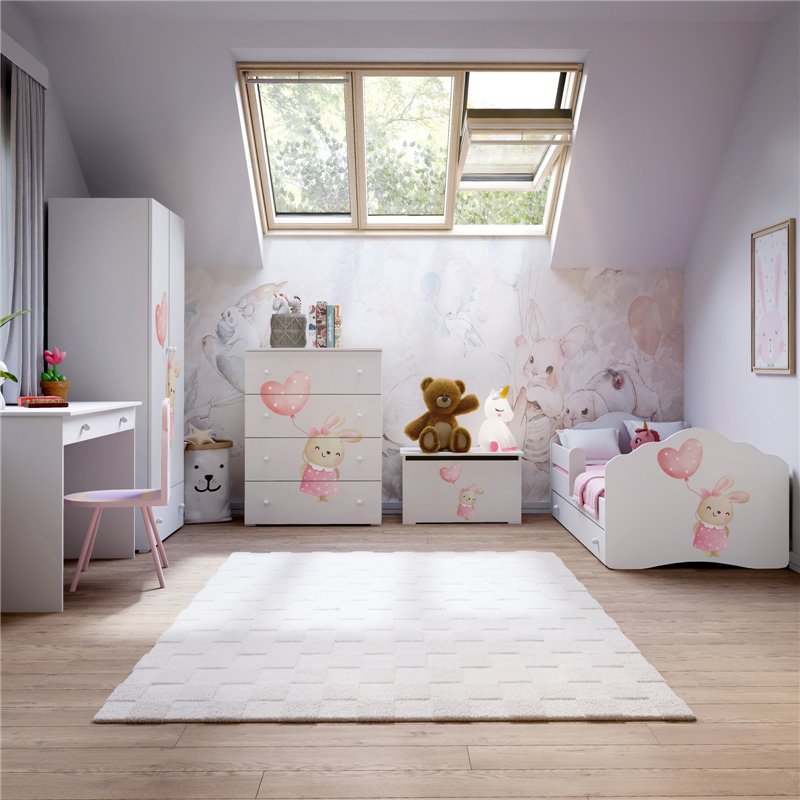 Szafa Dziecięca Dwudrzwiowa STELLA BUNNY 80 cm z Szufladą - Szerokość: 80 cm - Kolor: Biały - Głębokość: 50 cm