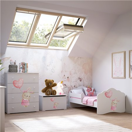 Łóżko Dziecięce FALA BUNNY z Materacem i Barierką - Kolor: Biały - Rozmiar łóżka: 140x70 cm - Opcje łóżka: Bez Szuflady