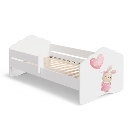 Łóżko Dziecięce FALA BUNNY z Materacem i Barierką - Kolor: Biały - Rozmiar łóżka: 140x70 cm - Opcje łóżka: Bez Szuflady