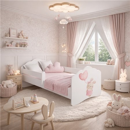 Łóżko Dziecięce FALA BUNNY z Materacem i Barierką - Kolor: Biały - Rozmiar łóżka: 140x70 cm - Opcje łóżka: Bez Szuflady