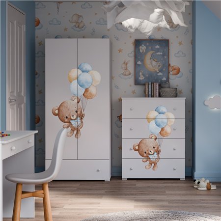 Komoda Dziecięca EMILY SWEET BEAR 4 Szuflady z Nadrukiem - Kolor: Biały