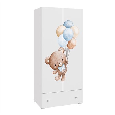 Szafa Dziecięca Dwudrzwiowa STELLA BEAR 80 cm z Szufladą - Szerokość: 80 cm - Kolor: Biały - Głębokość: 50 cm