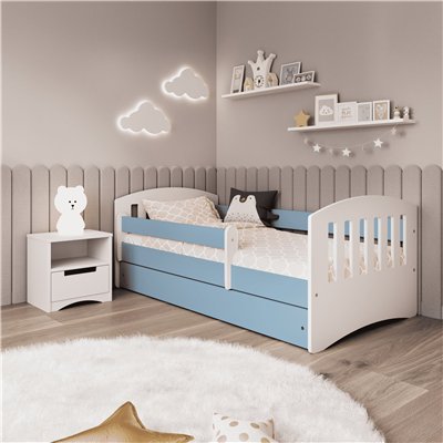 Bezpieczne Łóżko Dziecięce Classic z Barierką - Kolor: Niebieski - Opcje łóżka: Z Szufladą - Rozmiar łóżka: 180x80 cm - Opcje Materaca: Materac Piankowo-Lateksowo-Kokosowy 2