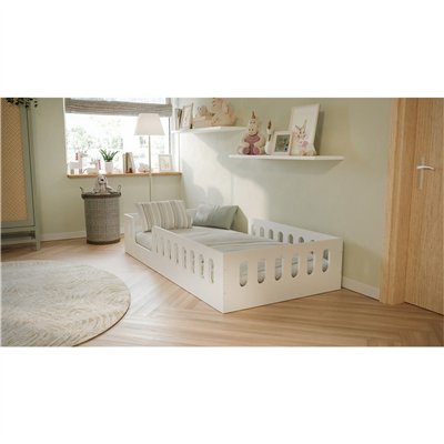 Bezpieczne Łóżko Montessori Timon z Barierką - Kolor: Biały - Rozmiar łóżka: 180x80 cm - Opcje Materaca: Materac Piankowo-Lateksowo-Kokosowy 2