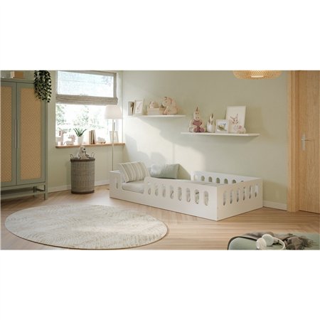Bezpieczne Łóżko Montessori Timon z Barierką - Kolor: Biały - Rozmiar łóżka: 180x80 cm - Opcje Materaca: Materac Piankowo-Lateksowo-Kokosowy