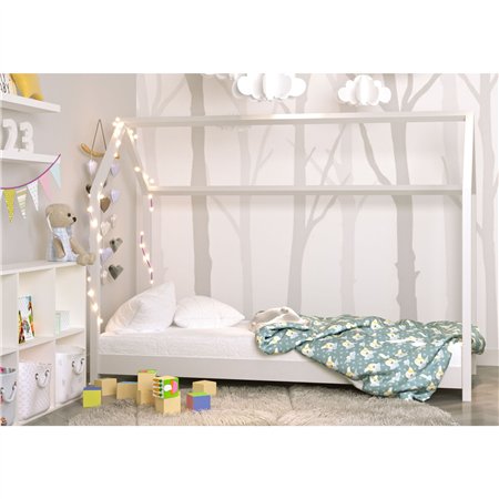 Magiczne Łóżko Domek Bella z Naturalnego Drewna - Kolor: Biały - Rozmiar łóżka: 180x80 cm - Opcje Materaca: Materac Piankowo-Lateksowo-Kokosowy