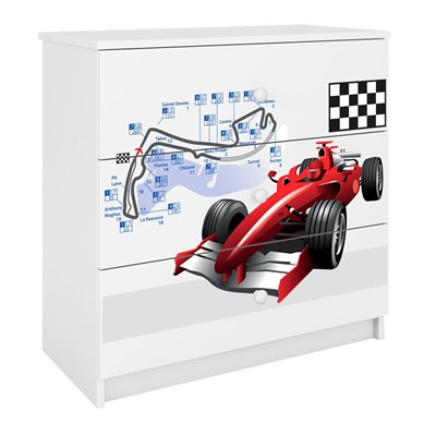 Sportowa Komoda Dziecięca Babydreams Czerwona Formuła F1 - Kolor: Biały