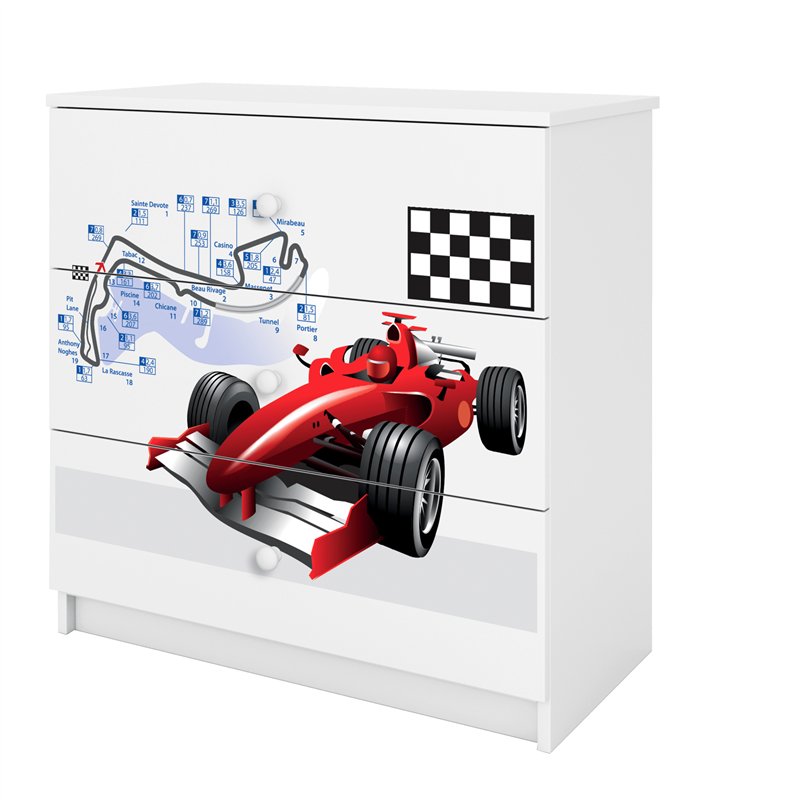 Sportowa Komoda Dziecięca Babydreams Czerwona Formuła F1 - Kolor: Biały
