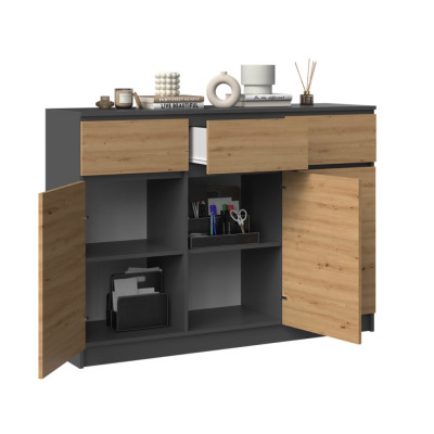 Komoda MAL-3D3S Nowoczesna Duża Komoda 3 Drzwi, 3 Szuflady - Kolor: Antracyt - Artisan
