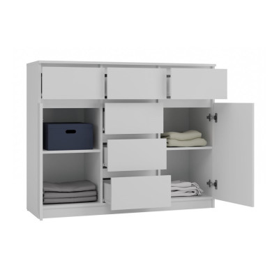 Komoda MAL-2D6S - Nowoczesna Komoda z 2 Drzwiami i 6 Szufladami, Biała