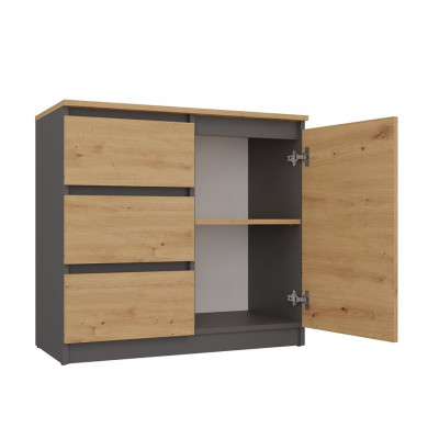 Nowoczesna komoda MAL-1D3S/BA – antracyt i dąb artisan, 1 drzwi, 3 szuflady