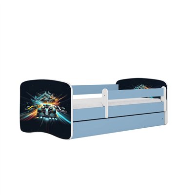 Dynamiczne Łóżko Dziecięce Babydreams Wyścig (Formuła F1) - Kolor: Niebieski - Opcje łóżka: Z Szufladą - Rozmiar łóżka: 180x80 cm - Opcje Materaca: Materac Piankowo-Lateksowo-Kokosowy