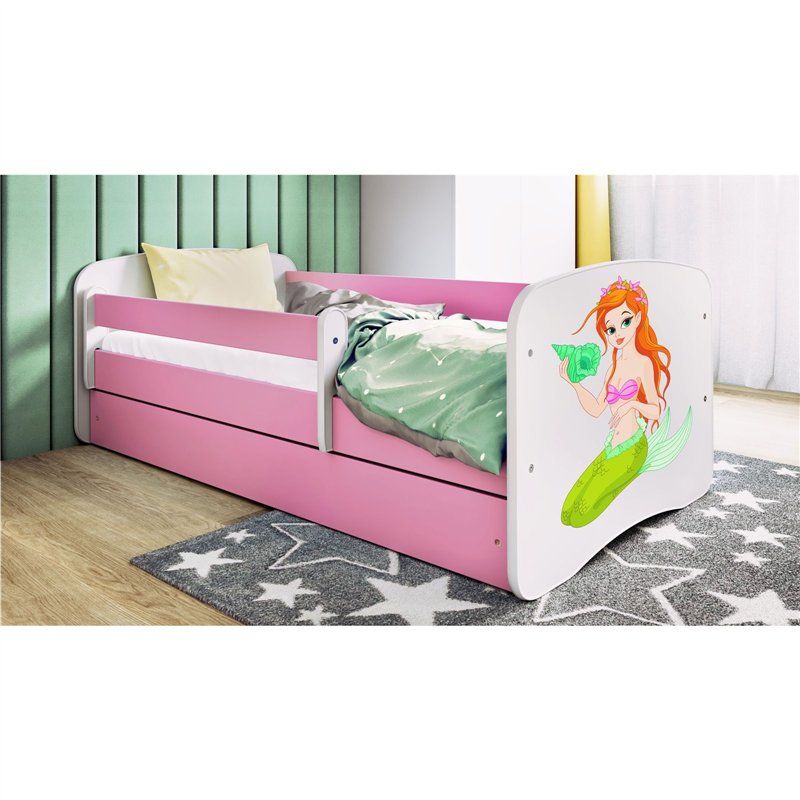 Baśniowe Łóżko Dziecięce Babydreams Syrenka - Kolor: Różowy - Opcje łóżka: Z Szufladą - Rozmiar łóżka: 180x80 cm - Opcje Materaca: Materac Piankowo-Lateksowo-Kokosowy