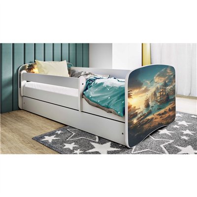 Przygodowe Łóżko Dziecięce Babydreams Statek Piracki - Kolor: Biały - Opcje łóżka: Z Szufladą - Rozmiar łóżka: 180x80 cm - Opcje Materaca: Materac Piankowo-Lateksowo-Kokosowy 2
