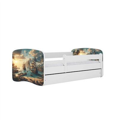Przygodowe Łóżko Dziecięce Babydreams Statek Piracki - Kolor: Biały - Opcje łóżka: Z Szufladą - Rozmiar łóżka: 180x80 cm - Opcje Materaca: Materac Piankowo-Lateksowo-Kokosowy